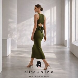 Alice + Olivia Olive Green Tie Back Bodycon Dress NWT